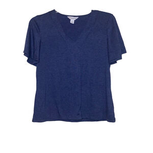Women's Liz Claiborne Blue Short Flowy Sleeve V-neck Top Size M